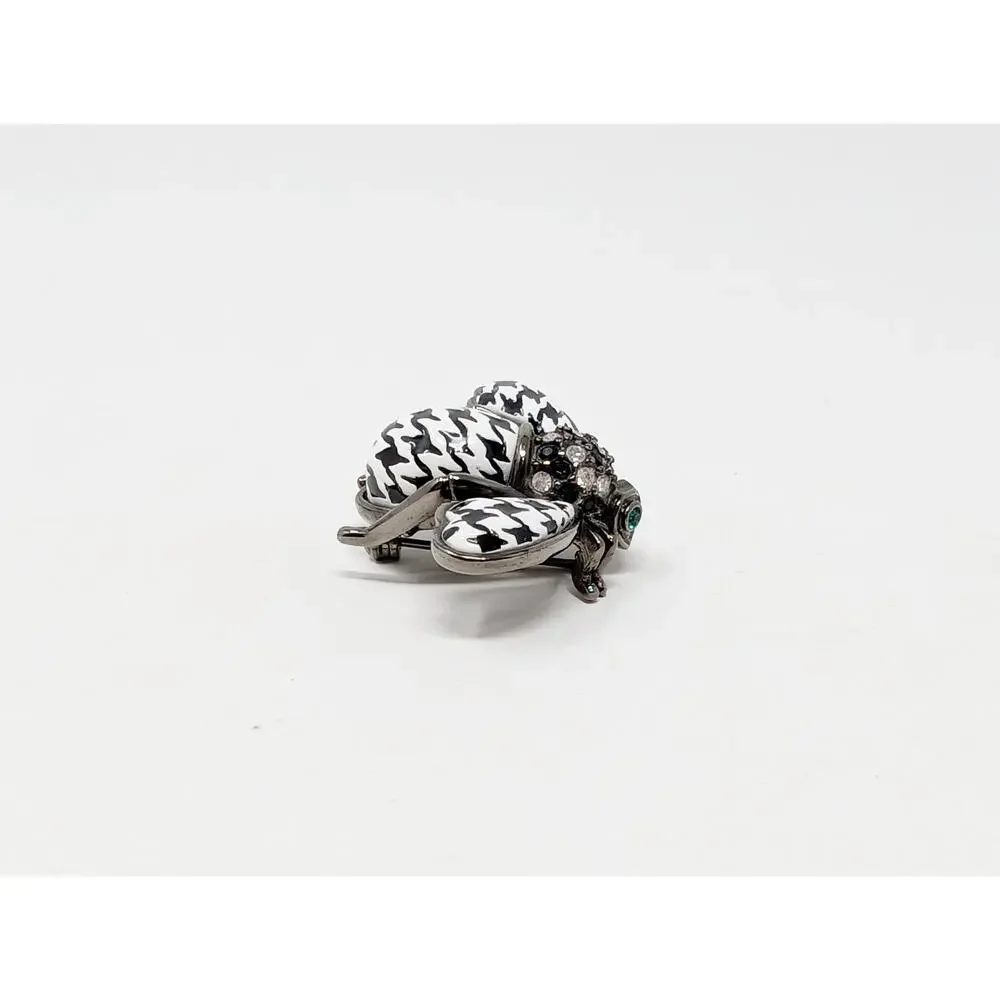 Joan Rivers Bee Brooch Houndstooth Black White Plaid Enamel Signed